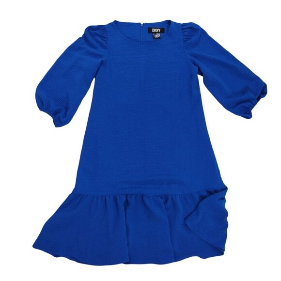 DKNY Girls Ruffled Hem Long-Sleeve Blue Dress With Back Zipper Closure Size 4. - Picture 5 of 9